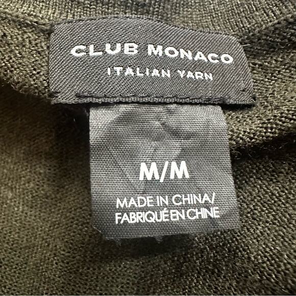 Club Monaco Agnes Sweater V Neck 100% Extra Fine Merino Wool MEDIUM Green Black - Picture 6 of 11